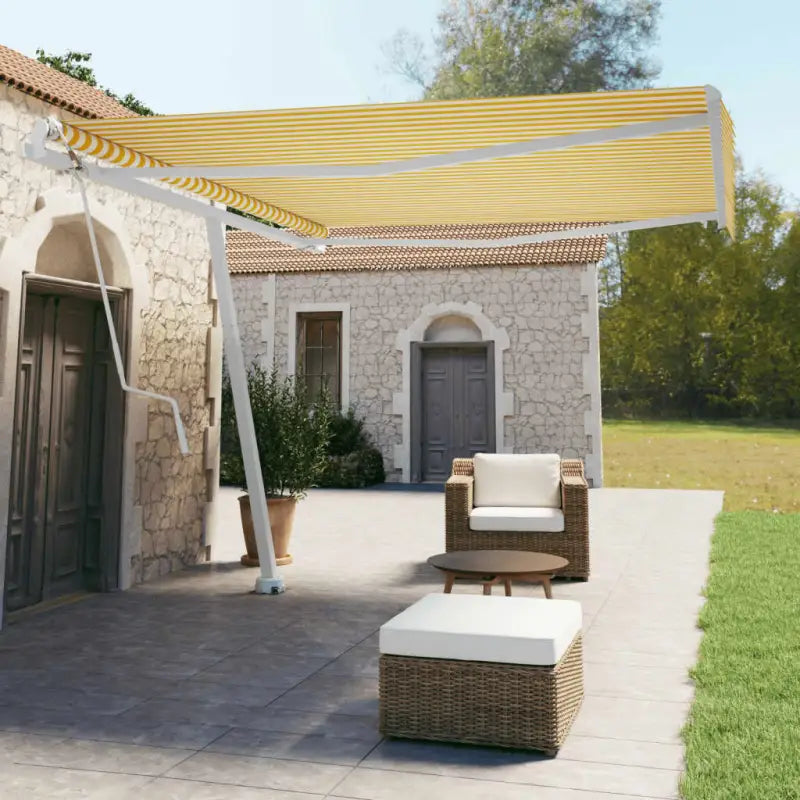 Uitschuifbare buitenluifel met gepoedercoat aluminium frame - Geel en wit / 400 x 350 cm / 1 - Zonwering