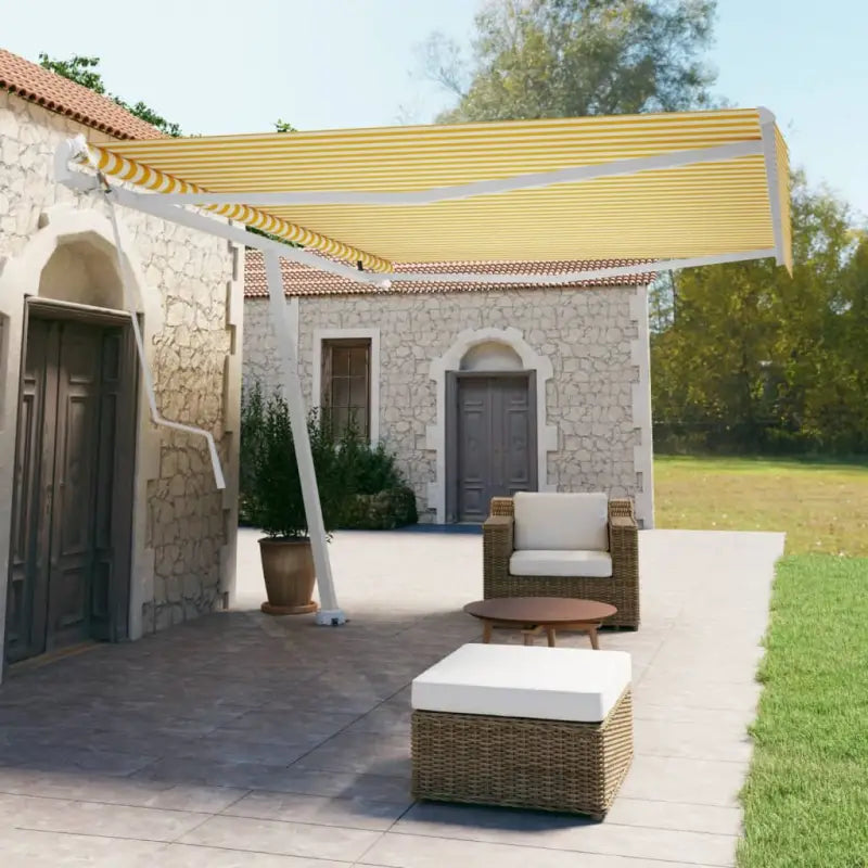Uitschuifbare buitenluifel met gepoedercoat aluminium frame - Geel en wit / 500 x 350 cm / 1 - Zonwering