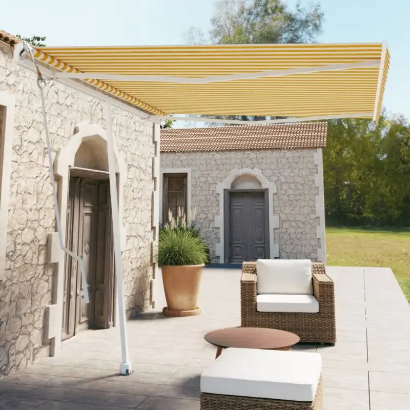 Uitschuifbare buitenluifel met gepoedercoat aluminium frame - Geel en wit / 300 x 250 cm / 1 - Zonwering