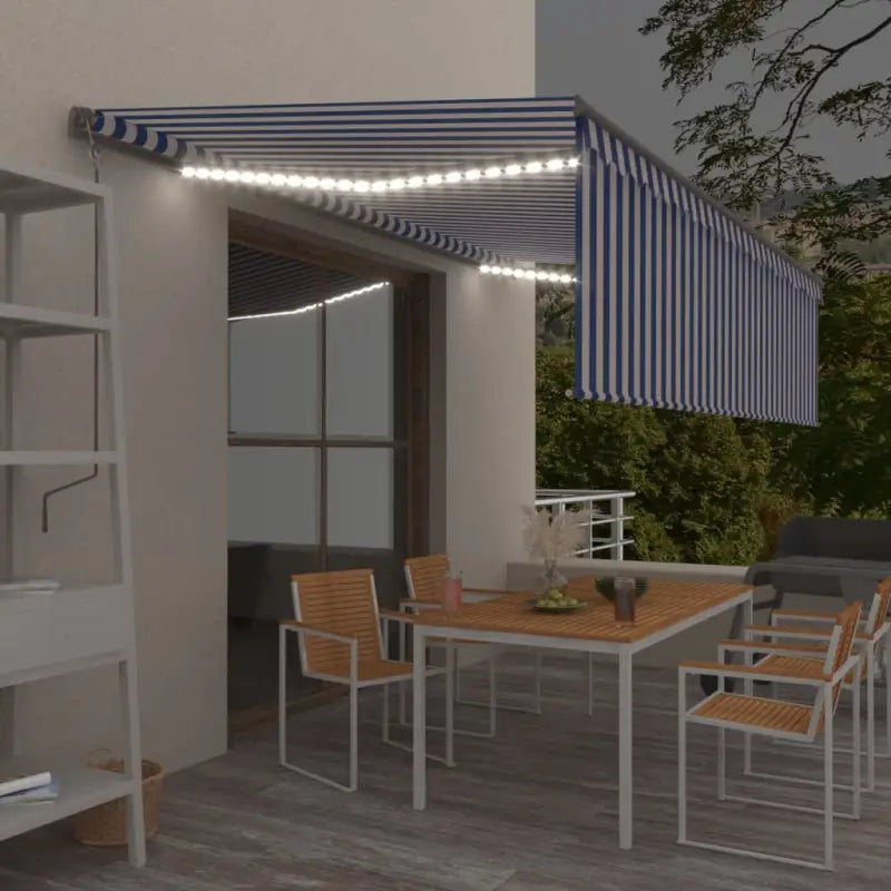 Uitschuifbare buitenluifel met roestvrij aluminium frame - Blauw en wit / 5 x 3 m / 1 - Zonwering
