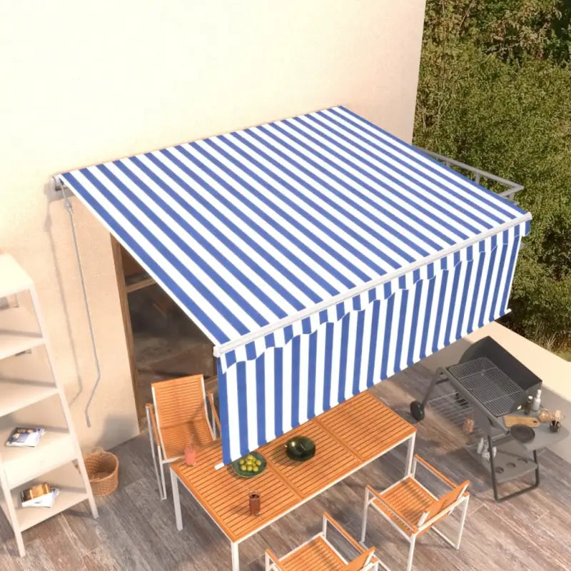 Uitschuifbare buitenluifel met roestvrij aluminium frame - Blauw en wit / 4.5 x 3 m / 1 - Zonwering