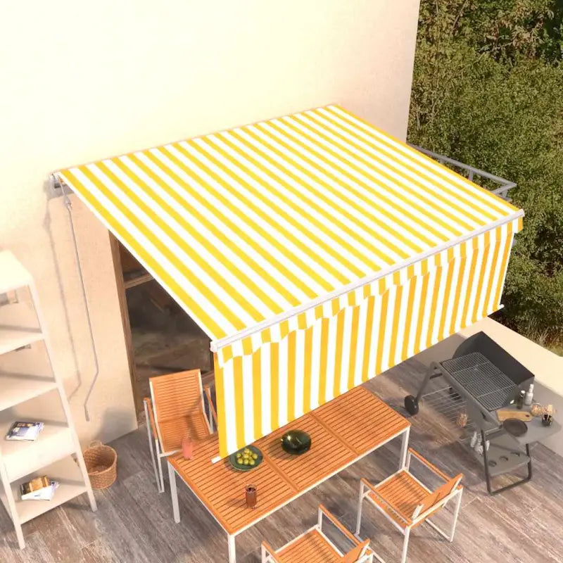 Uitschuifbare buitenluifel met roestvrij aluminium frame - Geel en wit / 4 x 3 m / 1 - Zonwering