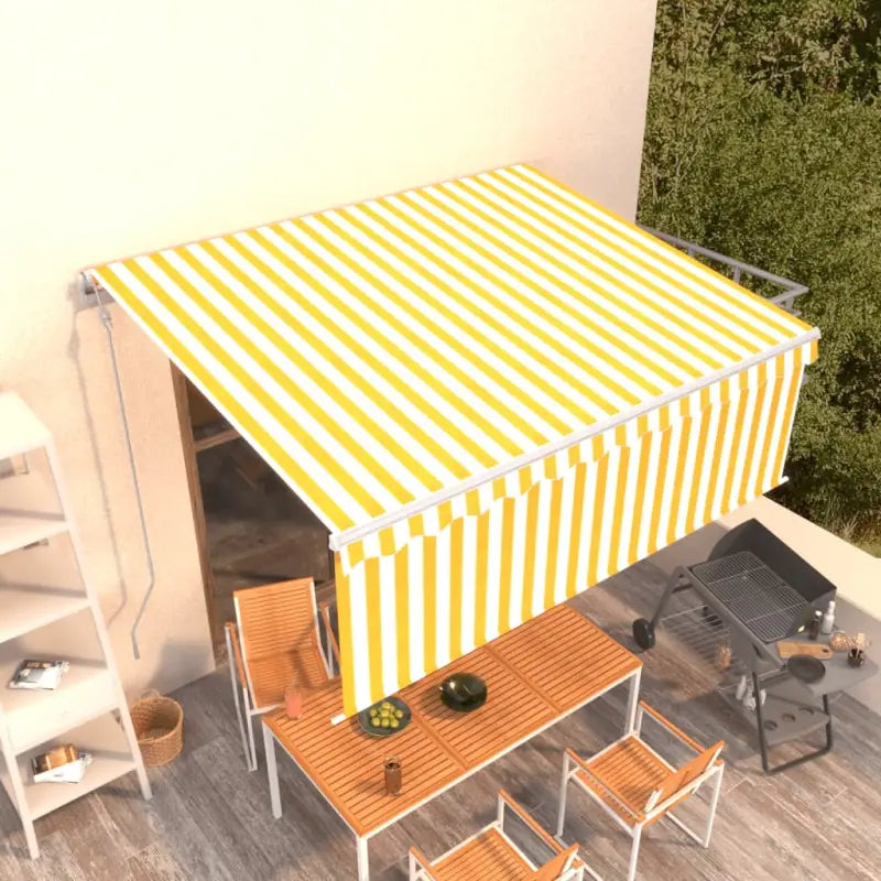 Uitschuifbare buitenluifel met roestvrij aluminium frame - Geel en wit / 4.5 x 3 m / 1 - Zonwering