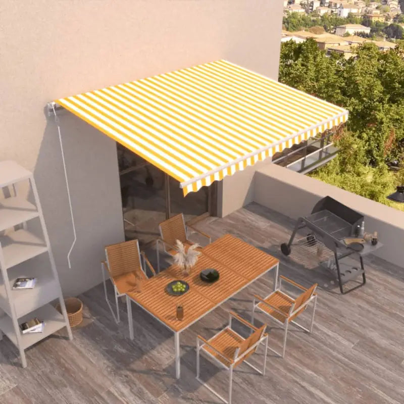 Uitschuifbare luifel met gepoedercoat aluminium frame voor buitenruimte - Geel en wit / 400 x 350 cm / 1 - Zonwering