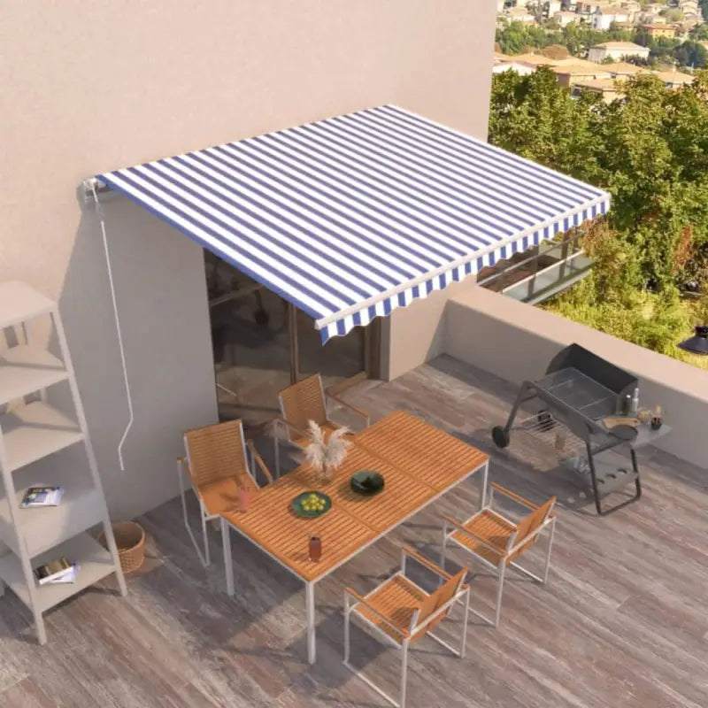Uitschuifbare luifel met gepoedercoat aluminium frame voor buitenruimte - Blauw en wit / 400 x 350 cm / 1 - Zonwering