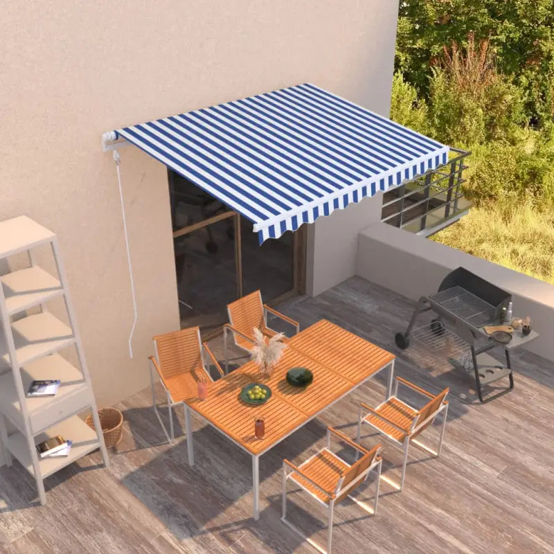 Uitschuifbare luifel met gepoedercoat aluminium frame voor buitenruimte - Blauw en wit / 300 x 250 cm / 1 - Zonwering