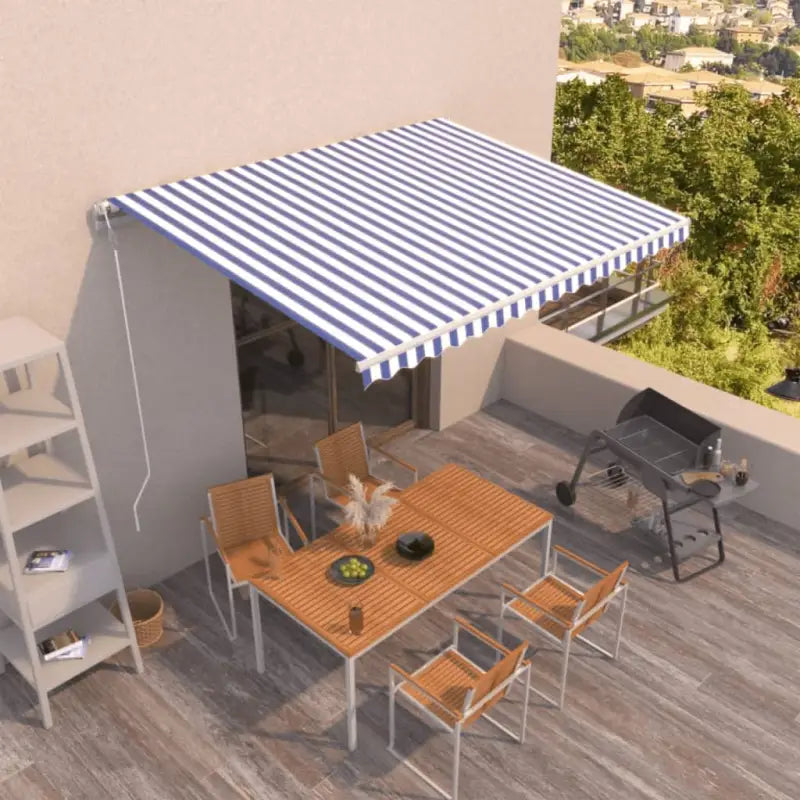 Uitschuifbare luifel met gepoedercoat aluminium frame voor buitenruimte - Blauw en wit / 450 x 350 cm / 1 - Zonwering