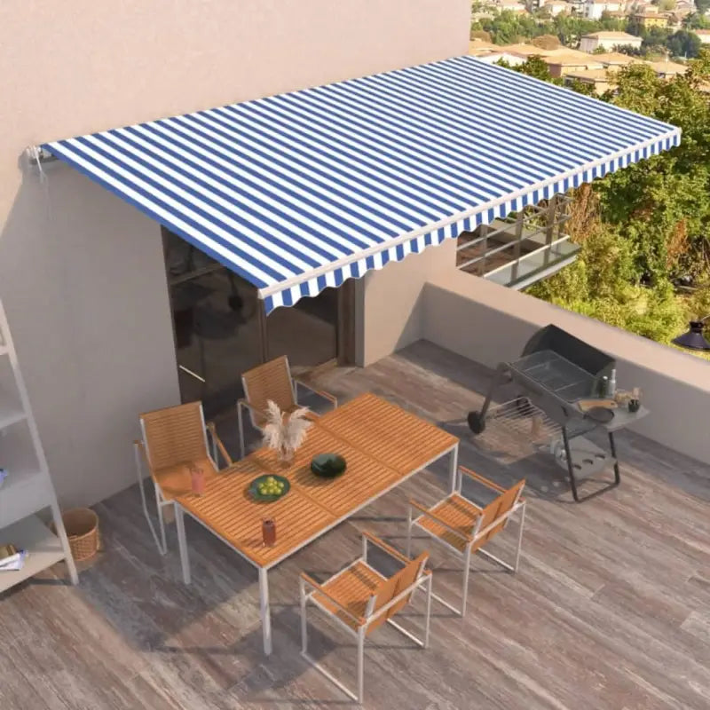 Uitschuifbare luifel met gepoedercoat aluminium frame voor buitenruimte - Blauw en wit / 600 x 350 cm / 1 - Zonwering