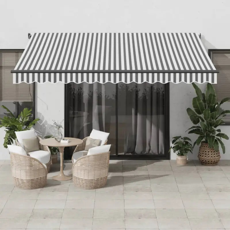 Uitschuifbare luifel met gepoedercoat aluminium frame voor koelte buiten - Antraciet en wit / 400 x 350 cm / 1