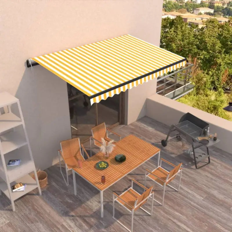 Uitschuifbare luifel met gepoedercoat aluminium frame voor koelte buiten - Geel en wit / 400 x 350 cm / 1 - Zonwering