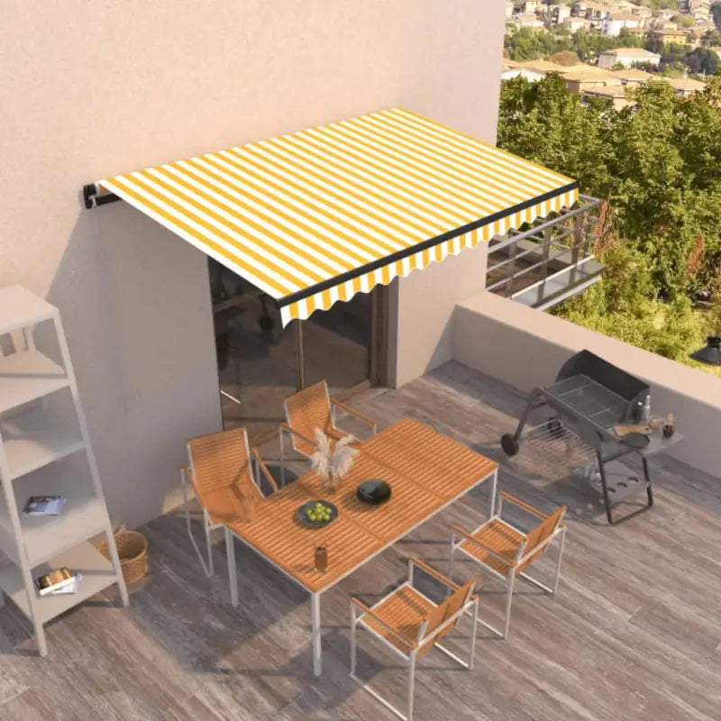 Uitschuifbare luifel met gepoedercoat aluminium voor koele buitenruimte - Geel en wit / 450 x 350 cm / 1 - Zonwering