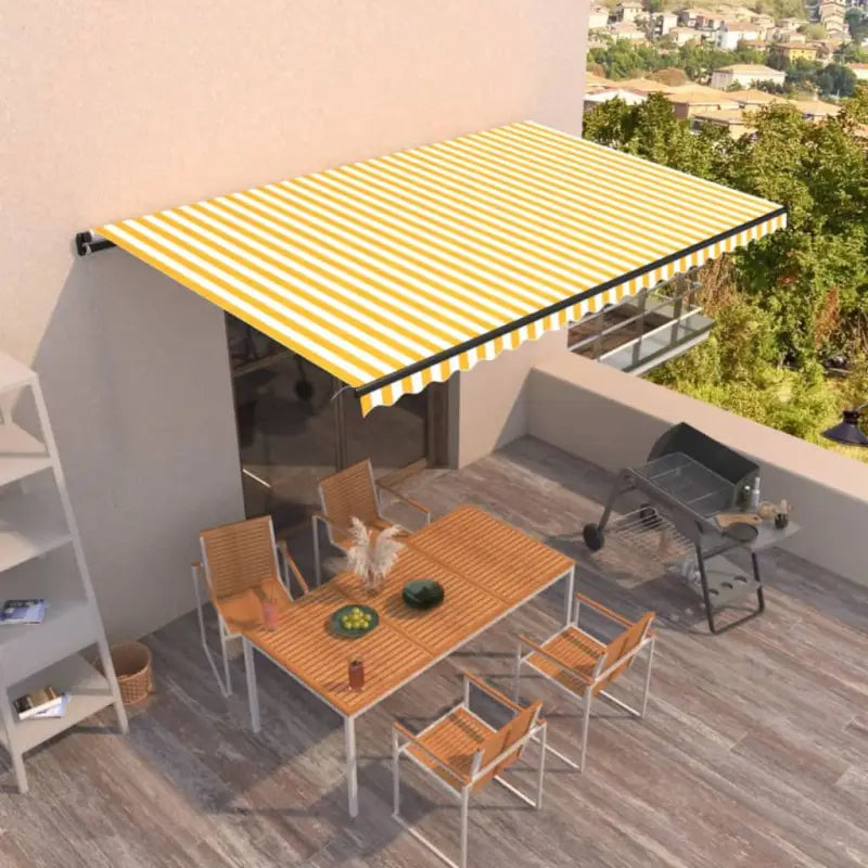 Uitschuifbare luifel met gepoedercoat aluminium voor koele buitenruimte - Geel en wit / 500 x 350 cm / 1 - Zonwering