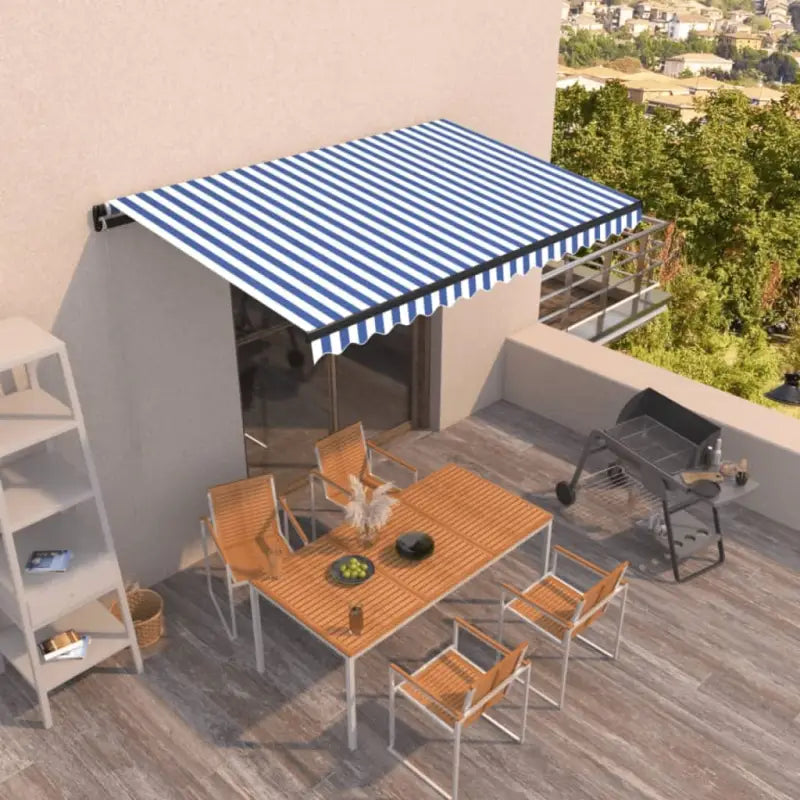 Uitschuifbare luifel met gepoedercoat aluminium voor koele buitenruimte - Blauw en wit / 450 x 350 cm / 1 - Zonwering