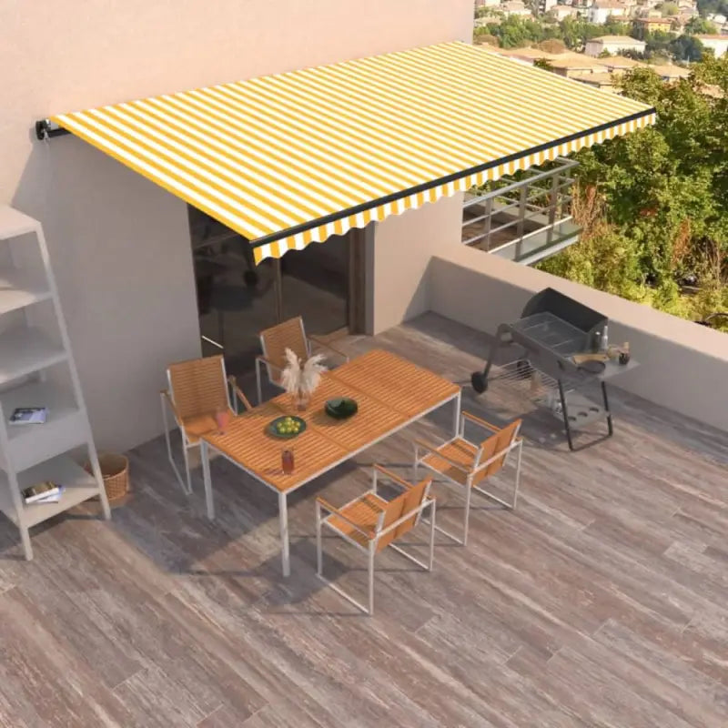 Uitschuifbare luifel met gepoedercoat aluminium voor koele buitenruimte - Geel en wit / 600 x 350 cm / 1 - Zonwering