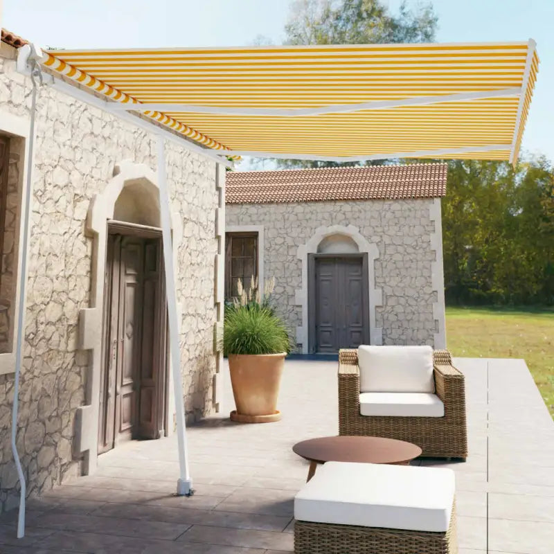 Uitschuifbare luifel met gepoedercoat aluminium voor koele buitenruimte - Geel en wit / 350 x 250 cm / 1 - Zonwering