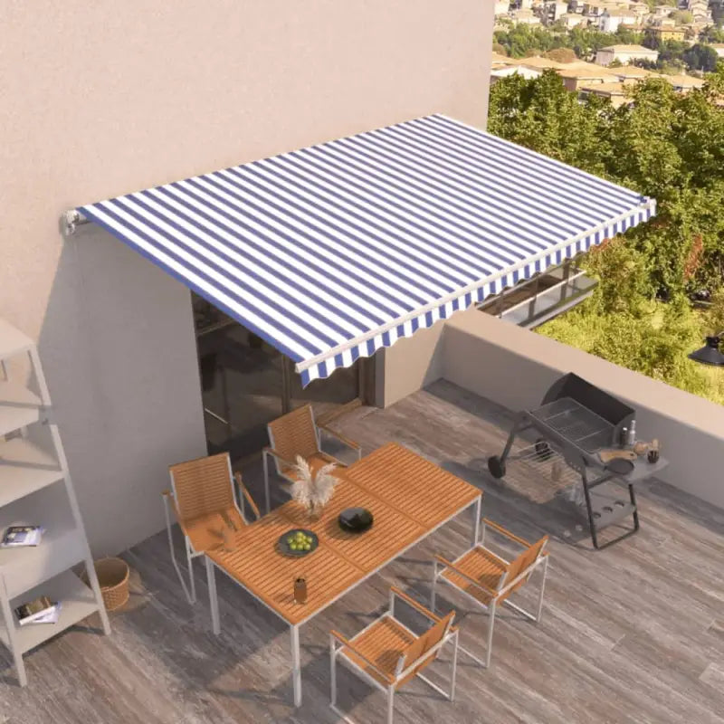 Uitschuifbare luifel met gepoedercoat aluminium voor koelte in je tuin - Blauw en wit / 500 x 350 cm / 1 - Zonwering