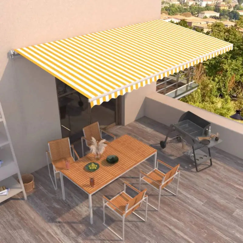 Uitschuifbare luifel met gepoedercoat aluminium voor koelte in je tuin - Geel en wit / 600 x 350 cm / 1 - Zonwering