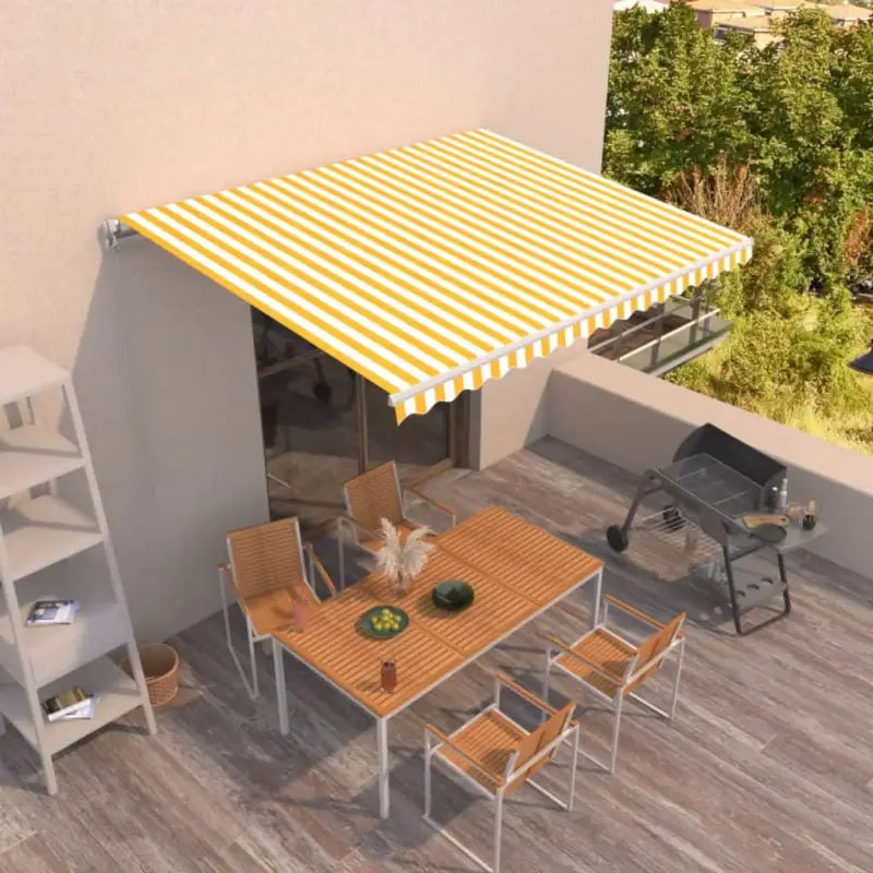 Uitschuifbare luifel met gepoedercoat aluminium voor koelte in je tuin - Geel en wit / 400 x 350 cm / 1 - Zonwering