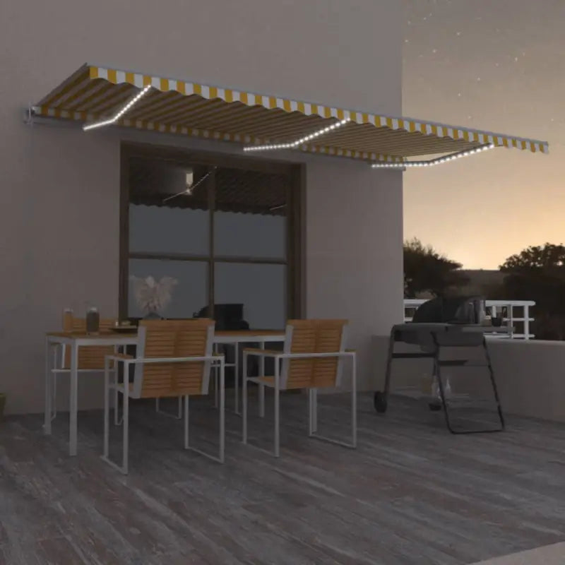 Uitschuifbare luifel van gepoedercoat aluminium voor automatische bescherming - Geel en wit / 600 x 300 cm / 1