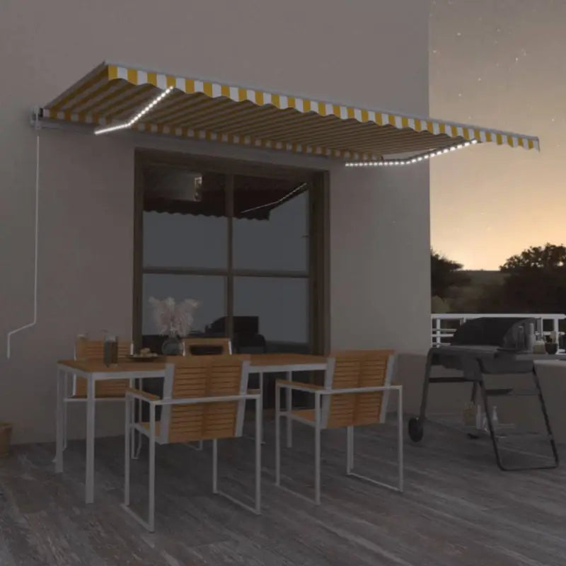 Uitschuifbare luifel van gepoedercoat aluminium voor automatische bescherming - Geel en wit / 500 x 300 cm / 1