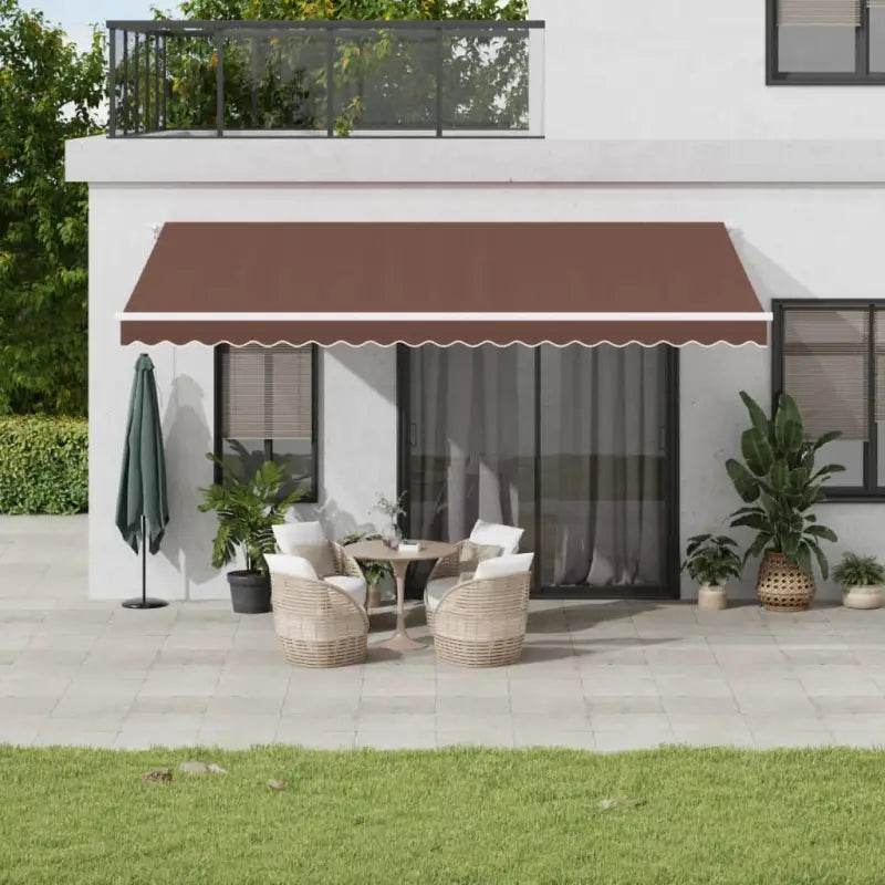 Uitschuifbare luifel van gepoedercoat aluminium voor automatische bescherming - Bruin en wit / 500 x 350 cm / 1