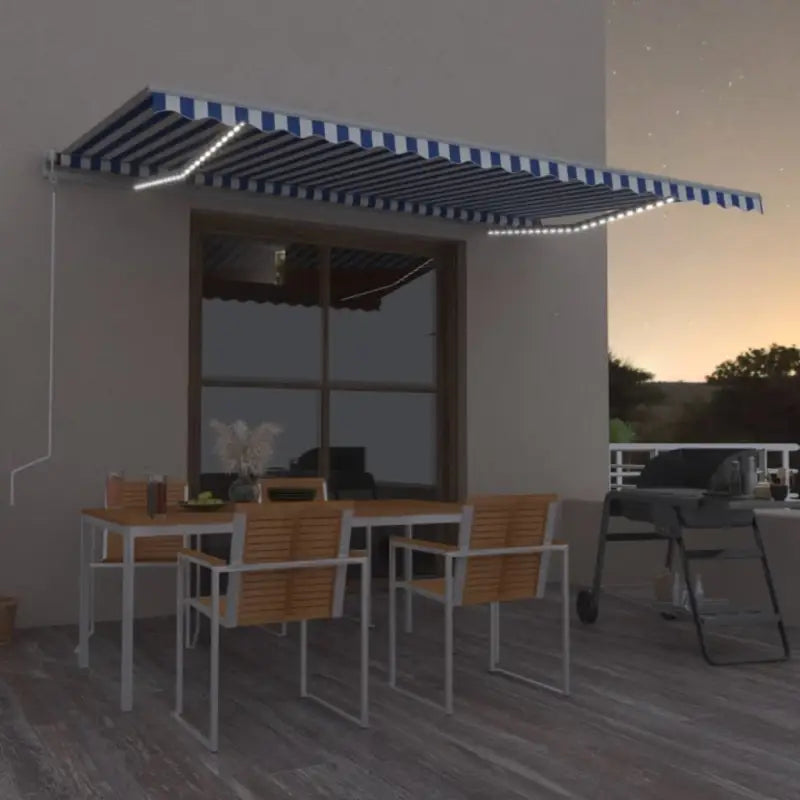 Uitschuifbare luifel van gepoedercoat aluminium voor automatische bescherming - Blauw en wit / 500 x 350 cm / 1
