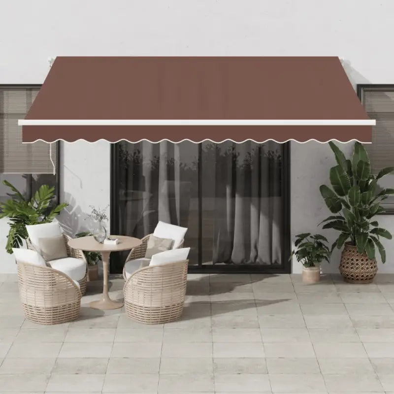 Uitschuifbare luifel van gepoedercoat aluminium voor automatische bescherming - Bruin en wit / 400 x 350 cm / 1