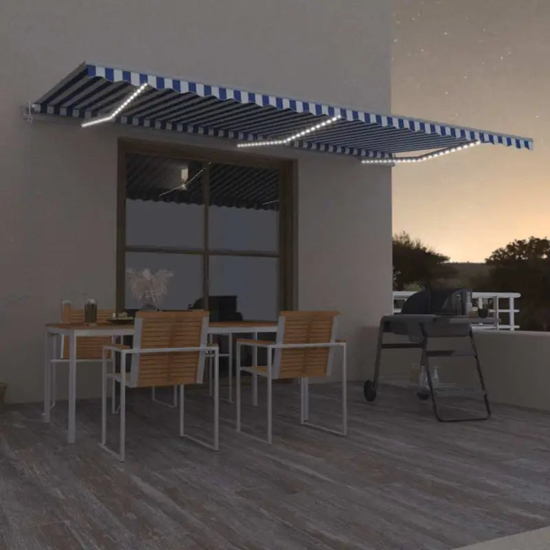 Uitschuifbare luifel van gepoedercoat aluminium voor automatische bescherming - Blauw en wit / 600 x 350 cm / 1
