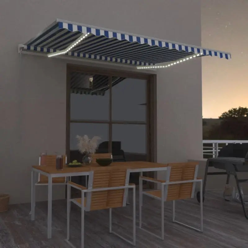 Uitschuifbare luifel van gepoedercoat aluminium voor automatische bescherming - Blauw en wit / 400 x 350 cm / 1