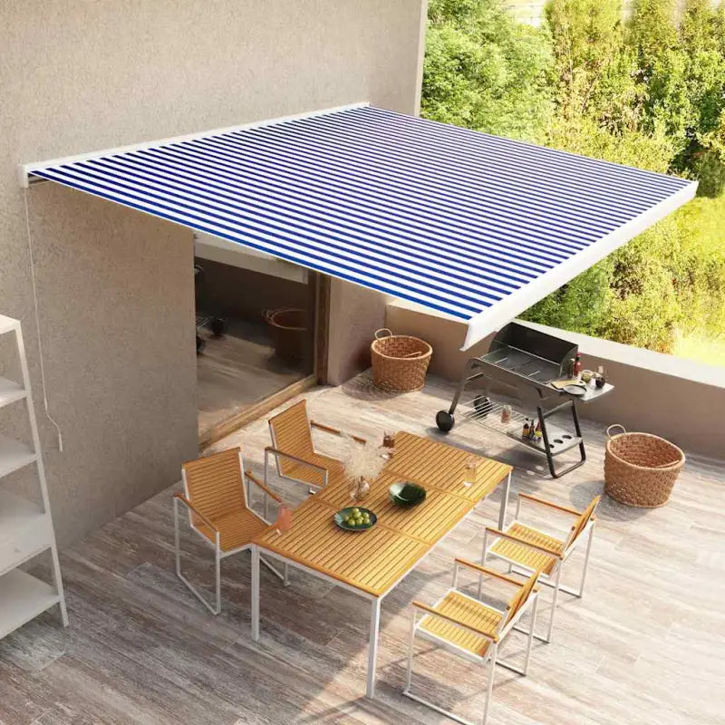 Uittrekbare luifel met aluminium frame voor koele tuinplekken - Blauw en wit / 400 x 300 cm / 1 - Zonwering