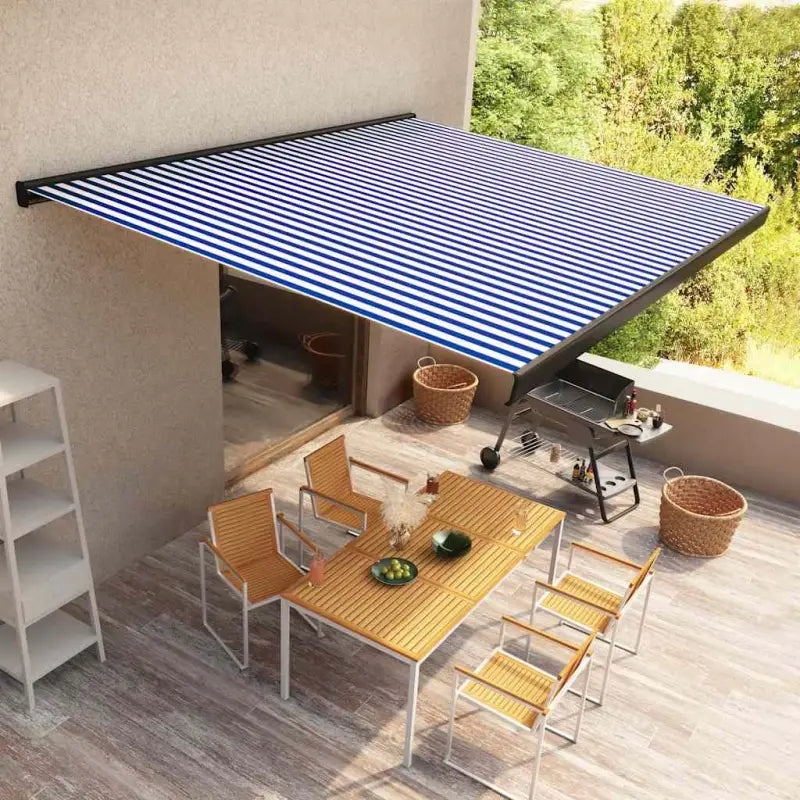 Uittrekbare luifel met aluminium frame voor schaduw en comfort in je tuin - Blauw en wit (grijs frame) / 500 x 300 cm