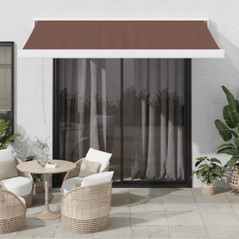 Uittrekbare luifel van gepoedercoat aluminium voor terrasplezier - 1 / Bruin en wit / 300 x 250 cm - Zonwering