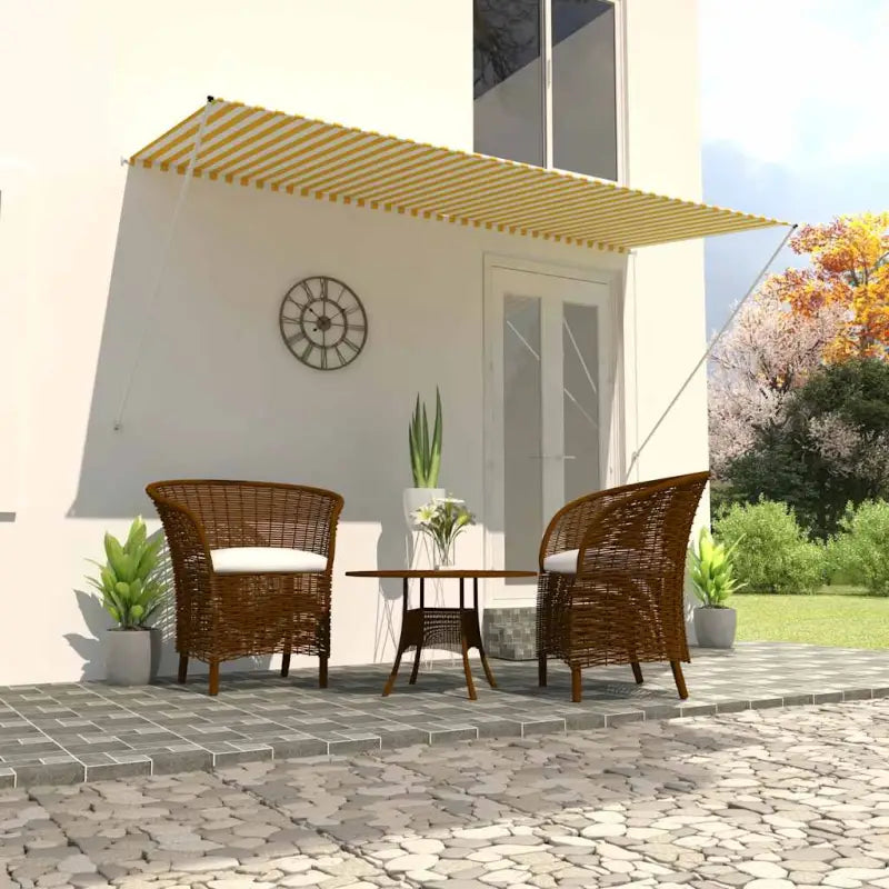 Uittrekbare zonwering met stalen frame voor terras en raam - Geel en wit / 300 x 150 cm / 1 - Zonwering
