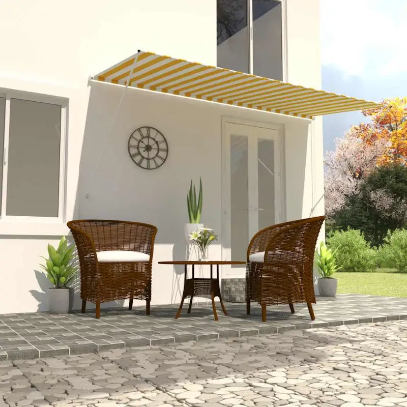 Uittrekbare zonwering met stalen frame voor terras en raam - Geel en wit / 400 x 150 cm / 1 - Zonwering