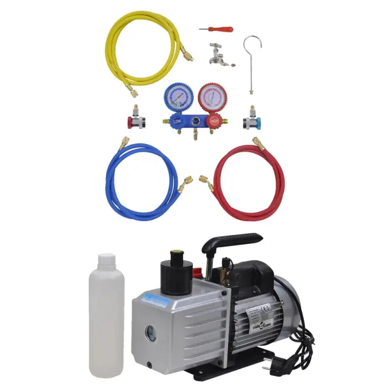 Vacuümpomp voor airconditioning met 4-voudige manometerset en aluminium behuizing - 100 l/min / 2-weg - Accessoires