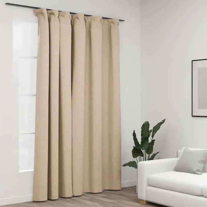 Verduisterende linnen-look gordijnen met metalen haken voor elk interieur - Beige / 1 - Gordijnen & vitrages