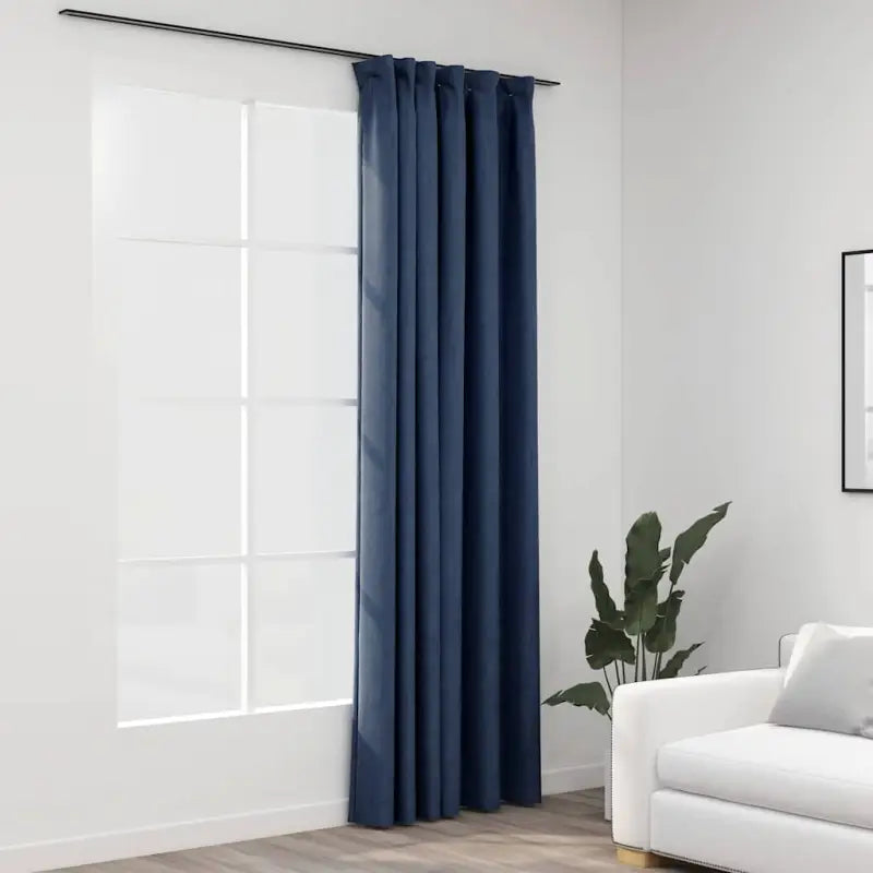 Verduisterende linnen-look gordijnen met metalen haken voor elk interieur - Blauw / 1 - Gordijnen & vitrages