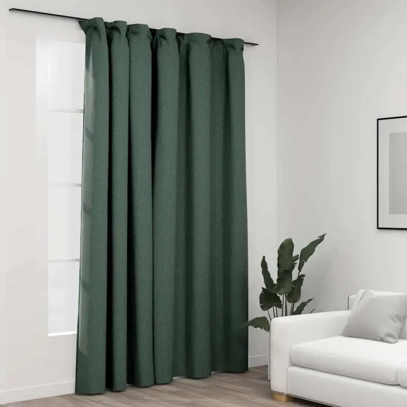 Verduisterende linnen-look gordijnen met metalen haken voor elk interieur - Groen / 1 - Gordijnen & vitrages
