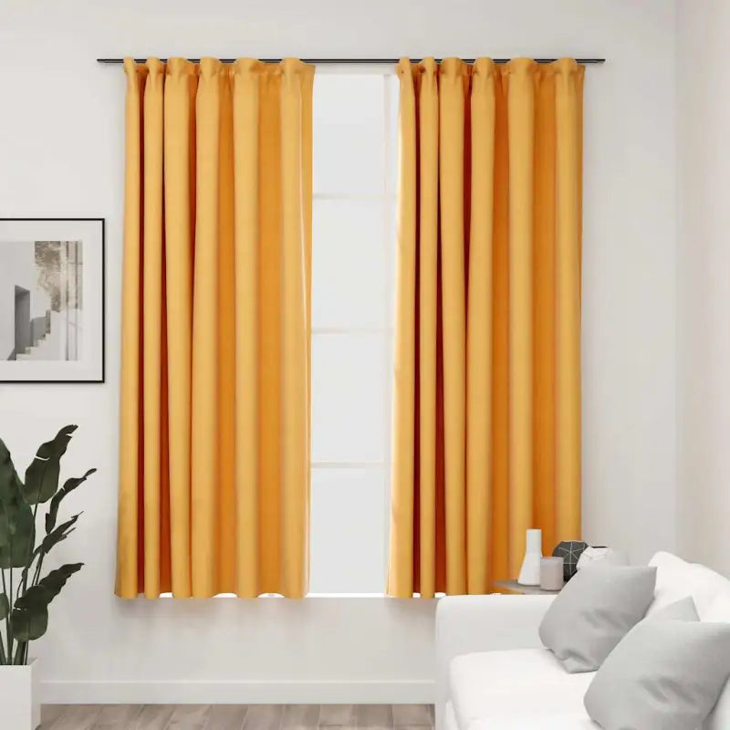 Verduisterende linnen-look gordijnen met metalen haken voor privacy - Geel / 140 x 175 cm / 2 - Gordijnen & vitrages