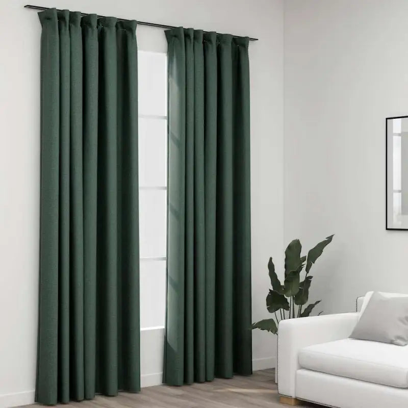 Verduisterende linnen-look gordijnen met metalen haken voor privacy - Groen / 140 x 225 cm / 2 - Gordijnen & vitrages