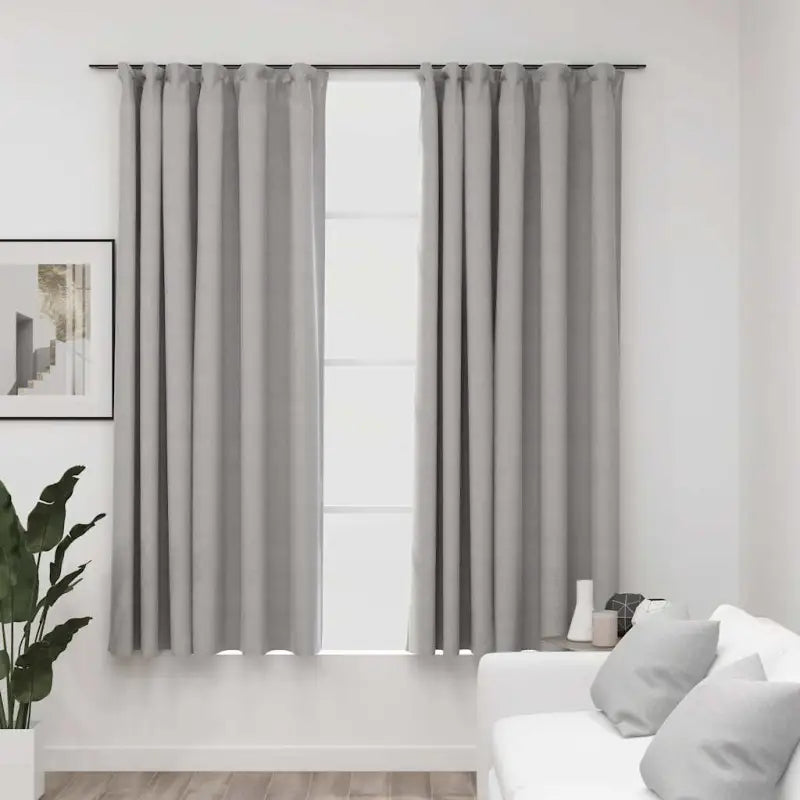 Verduisterende linnen-look gordijnen met metalen haken voor privacy - Grijs / 140 x 175 cm / 2 - Gordijnen & vitrages