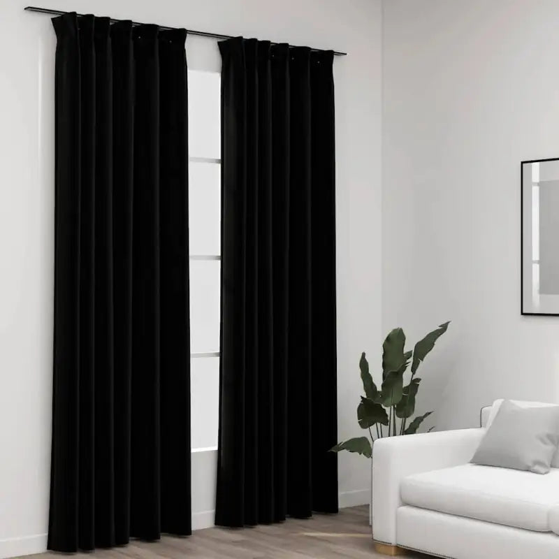 Verduisterende linnen-look gordijnen met metalen haken voor privacy - Zwart / 140 x 225 cm / 2 - Gordijnen & vitrages
