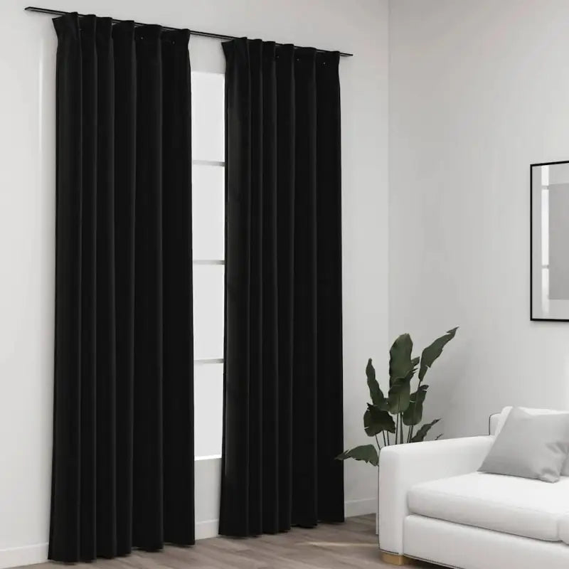 Verduisterende linnen-look gordijnen met metalen haken voor privacy - Antraciet / 140 x 245 cm / 2 - Gordijnen &