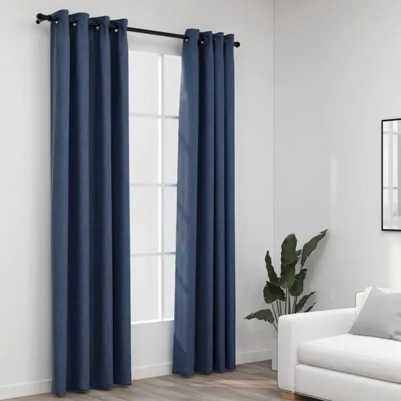 Verduisterende linnen-look gordijnen voor woonkamer slaapkamer en kantoor - Blauw / 140 x 225 cm / 2 - Gordijnen &