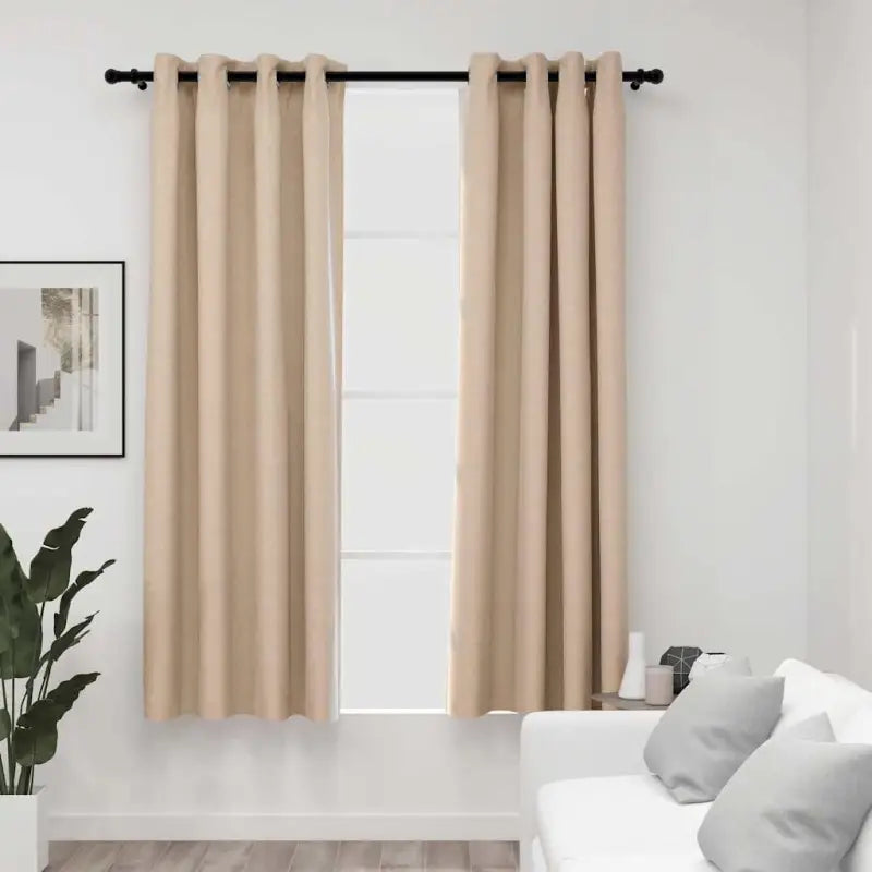 Verduisterende linnen-look gordijnen voor woonkamer slaapkamer en kantoor - Beige / 140 x 175 cm / 2 - Gordijnen &