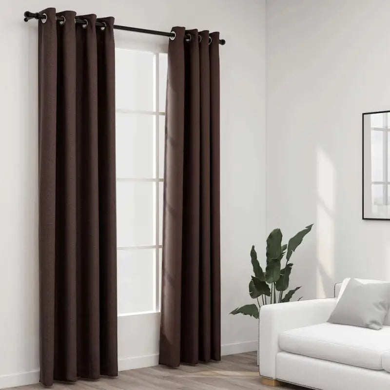 Verduisterende linnen-look gordijnen voor woonkamer slaapkamer en kantoor - Taupe / 140 x 225 cm / 2 - Gordijnen &