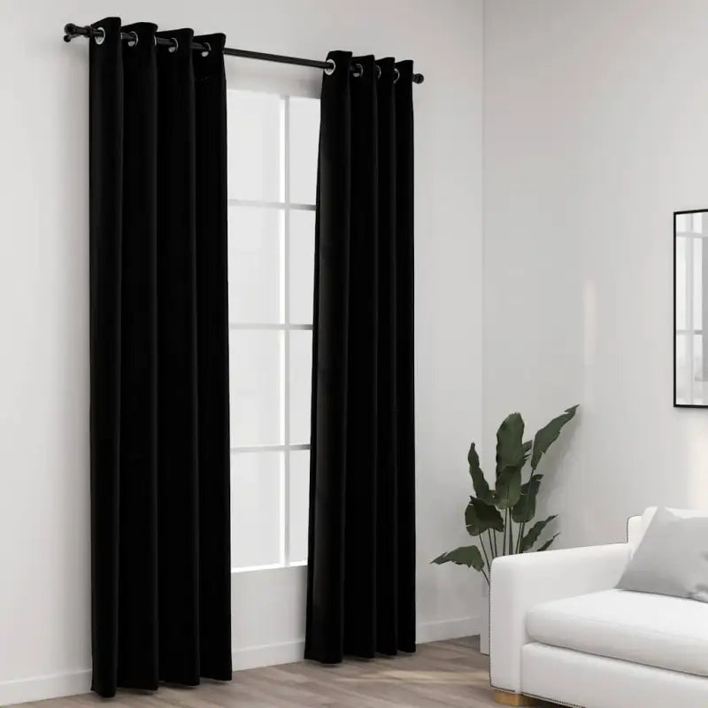 Verduisterende linnen-look gordijnen voor woonkamer slaapkamer en kantoor - Zwart / 140 x 225 cm / 2 - Gordijnen &
