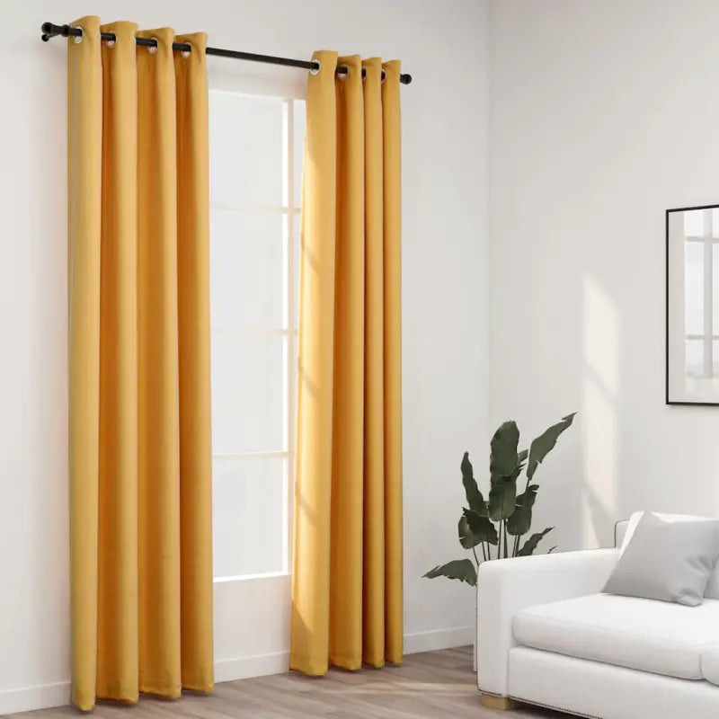 Verduisterende linnen-look gordijnen voor woonkamer slaapkamer en kantoor - Geel / 140 x 225 cm / 2 - Gordijnen &