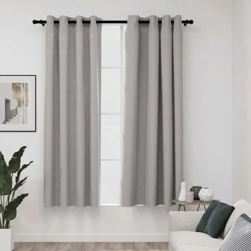 Verduisterende linnen-look gordijnen voor woonkamer slaapkamer en kantoor - Grijs / 140 x 175 cm / 2 - Gordijnen &