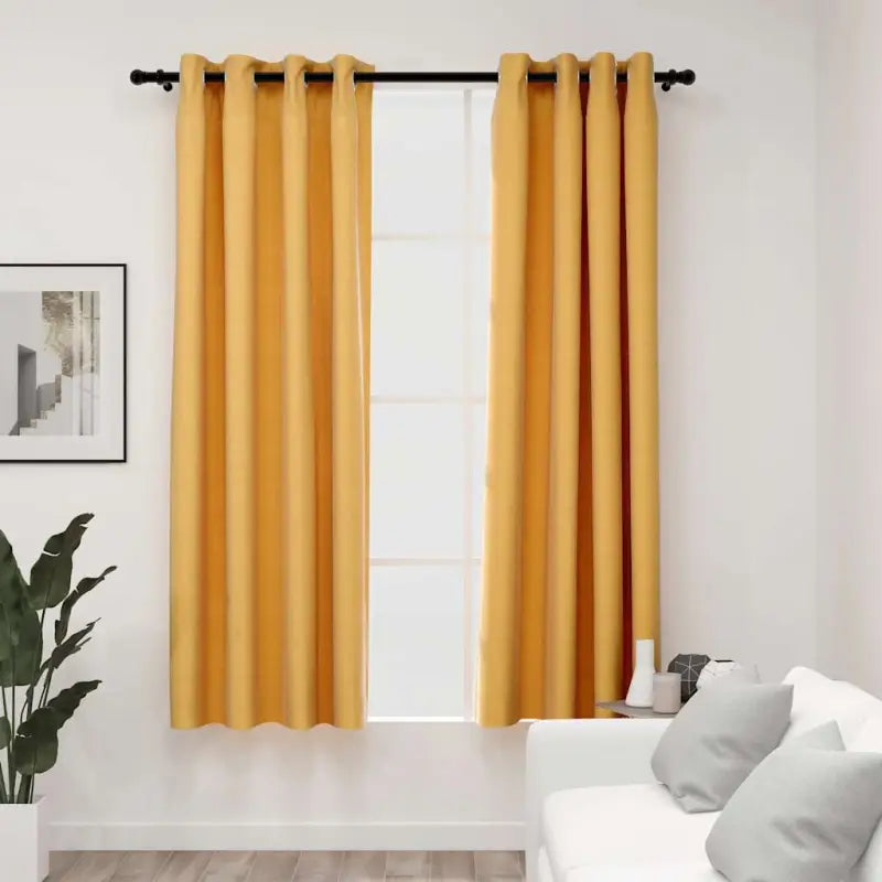 Verduisterende linnen-look gordijnen voor woonkamer slaapkamer en kantoor - Geel / 140 x 175 cm / 2 - Gordijnen &